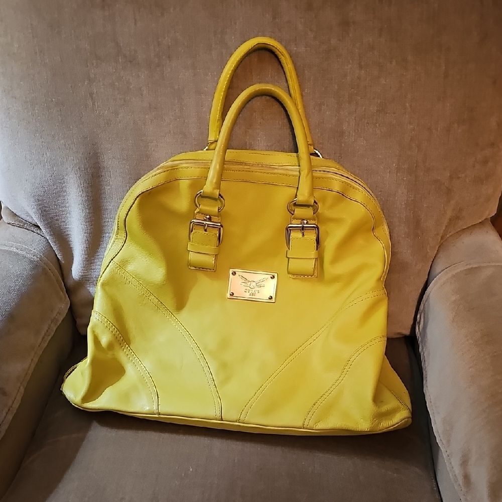 Top Handle Bag By Guia's Leather Yellow Large